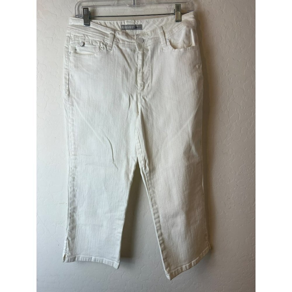 Chico's Platinum Sz 1 White Jean Crop Pant Stretch